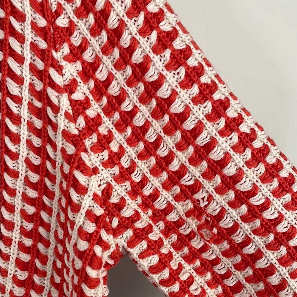 Maeve Anthropologie Red White Textured Knit Cropped Cardigan‎ Sweater XL - Picture 8 of 10
